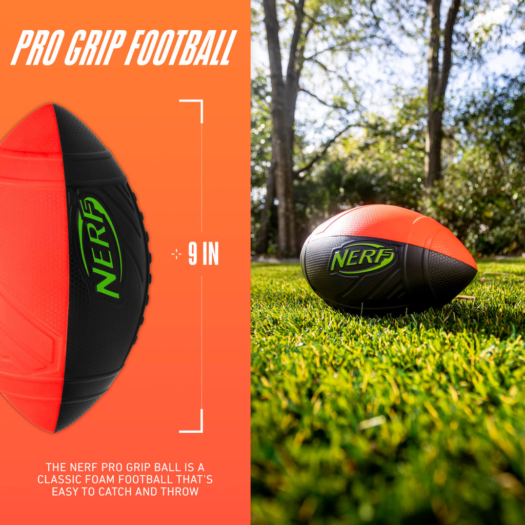 NERF Pro Grip Kids Foam Football – 9-Inch Soft Foam Ball for Indoor & Outdoor Play, Red/Black