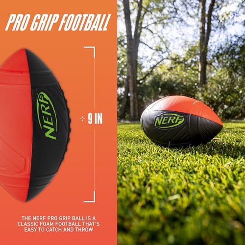 NERF Pro Grip Kids Foam Football – 9-Inch Soft Foam Ball for Indoor & Outdoor Play, Red/Black