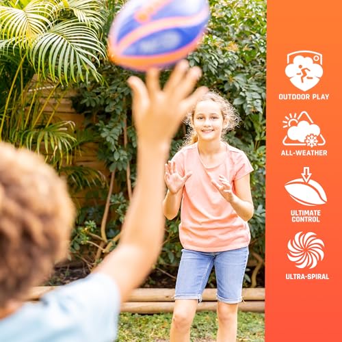 Nerf Spiral Grip Football – Patented Spacelace, Machine Stitched, Pump Included – Blue/Orange