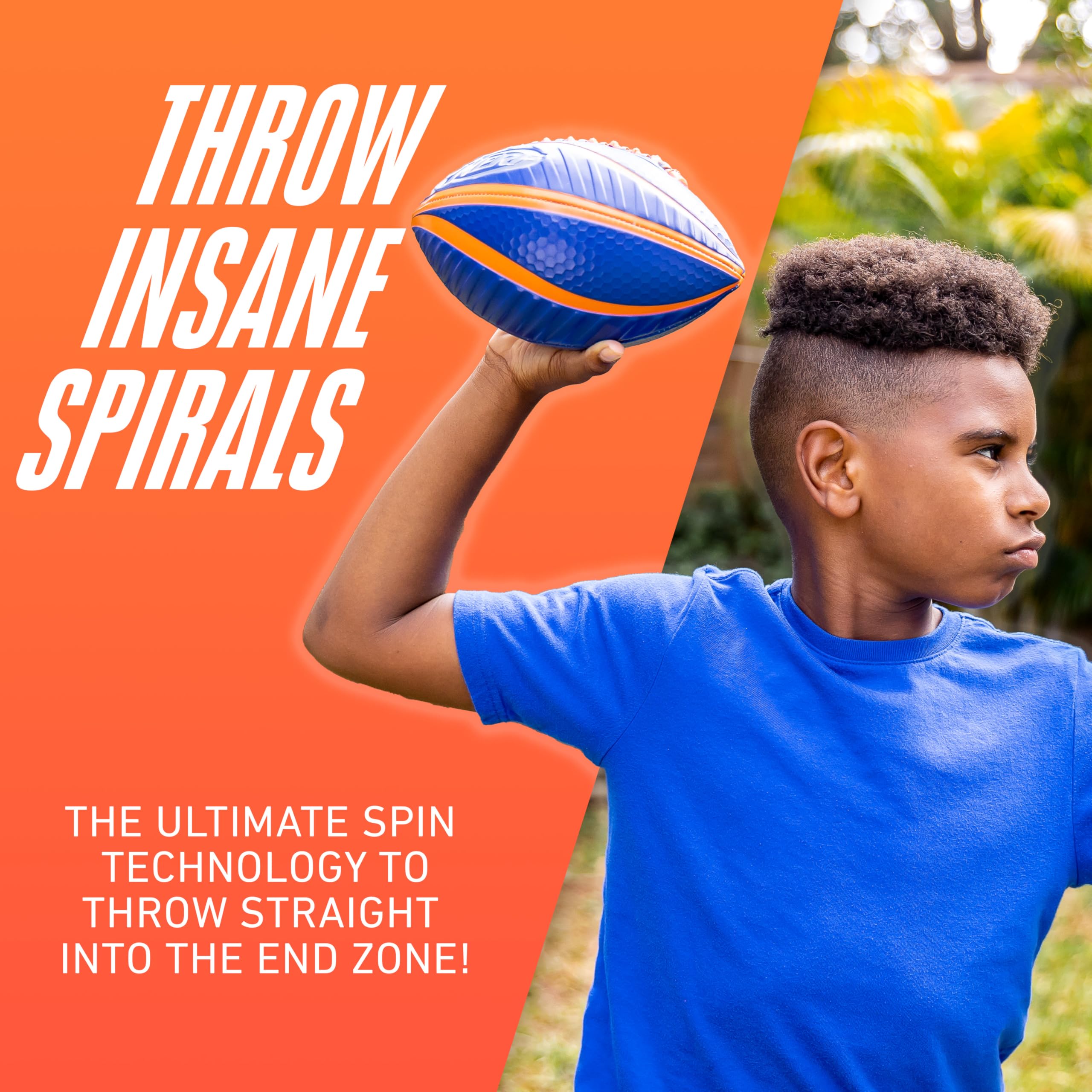 Nerf Spiral Grip Football – Patented Spacelace, Machine Stitched, Pump Included – Blue/Orange