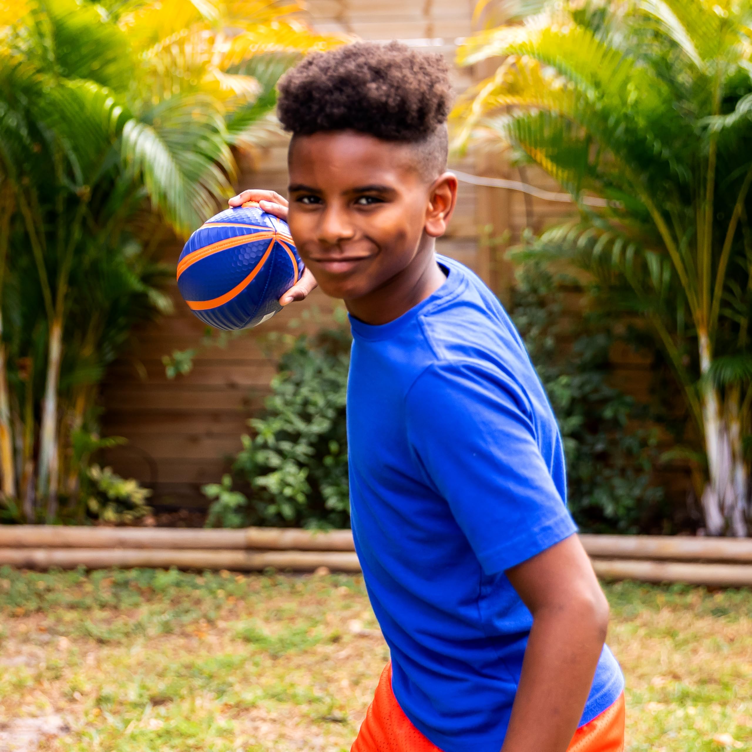 Nerf Spiral Grip Football – Patented Spacelace, Machine Stitched, Pump Included – Blue/Orange