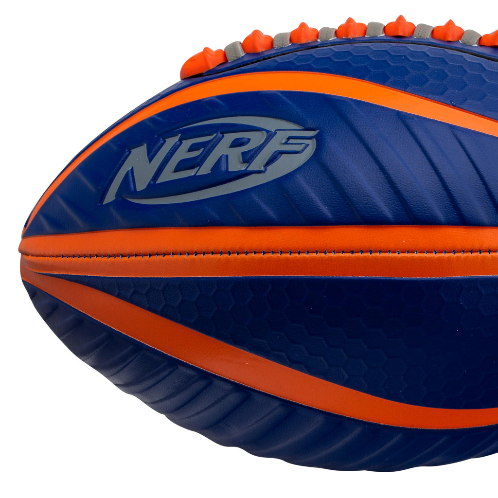 Nerf Spiral Grip Football – Patented Spacelace, Machine Stitched, Pump Included – Blue/Orange