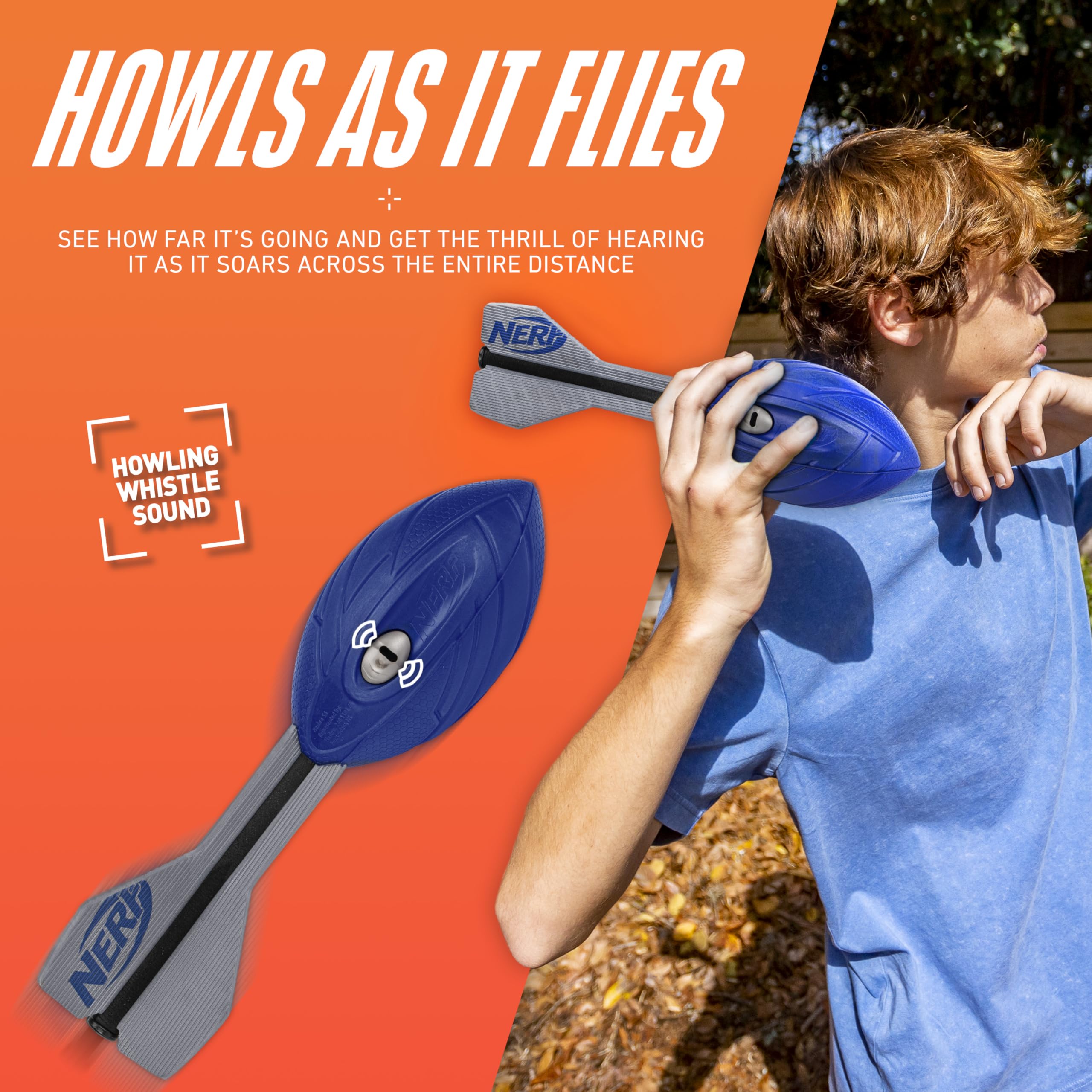 Nerf Vortex Aero Howler Foam Football – Blue Soft Foam Ball with Whistling Sound for Long-Distance Passes