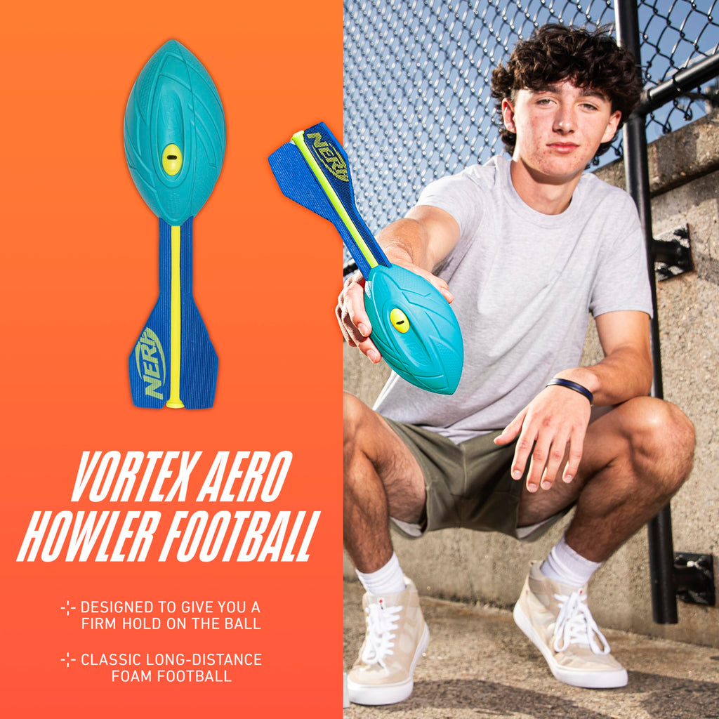 Nerf Vortex Aero Howler Neon Foam Football – Whistling Long-Distance Passes with Easy Grip, Indoor & Outdoor Play (Amazon Exclusive)