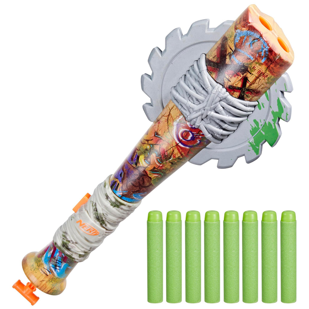 Nerf Zombie Strikeout Dart Blaster – 2-Dart Bat with 8 Elite Darts, Pull Back Priming, Ages 8+ (Amazon Exclusive)