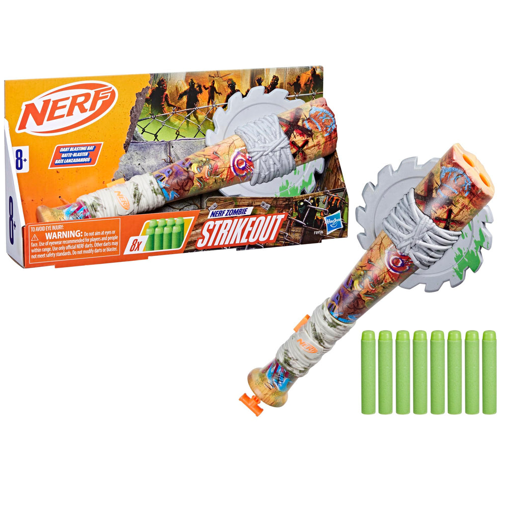 Nerf Zombie Strikeout Dart Blaster – 2-Dart Bat with 8 Elite Darts, Pull Back Priming, Ages 8+ (Amazon Exclusive)