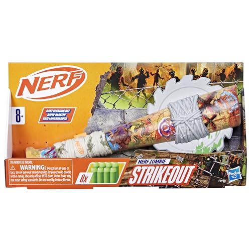Nerf Zombie Strikeout Dart Blaster – 2-Dart Bat with 8 Elite Darts, Pull Back Priming, Ages 8+ (Amazon Exclusive)