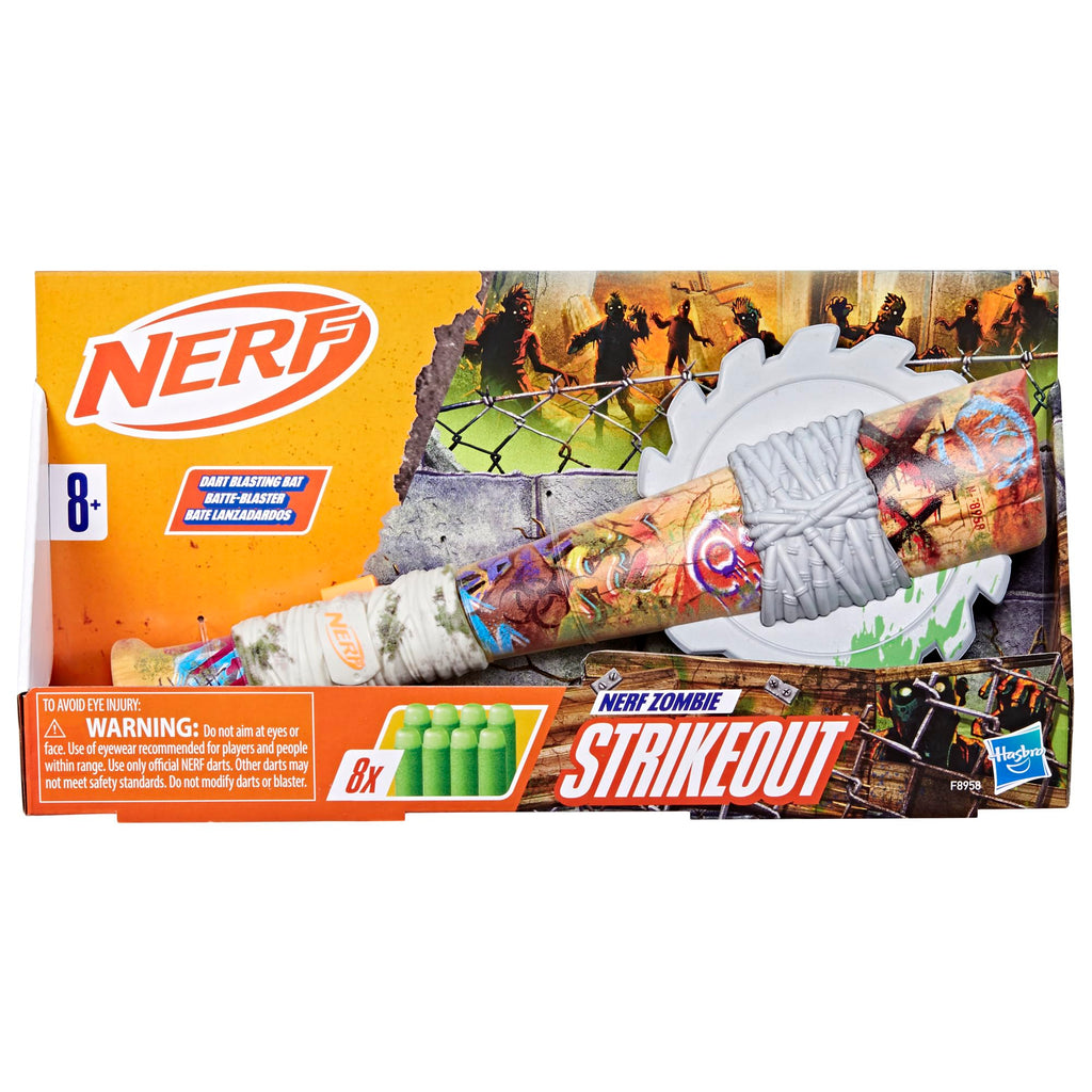 Nerf Zombie Strikeout Dart Blaster – 2-Dart Bat with 8 Elite Darts, Pull Back Priming, Ages 8+ (Amazon Exclusive)