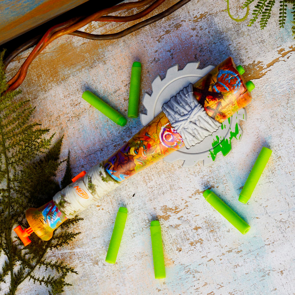 Nerf Zombie Strikeout Dart Blaster – 2-Dart Bat with 8 Elite Darts, Pull Back Priming, Ages 8+ (Amazon Exclusive)