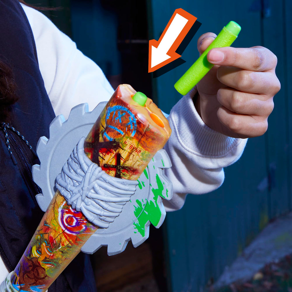 Nerf Zombie Strikeout Dart Blaster – 2-Dart Bat with 8 Elite Darts, Pull Back Priming, Ages 8+ (Amazon Exclusive)