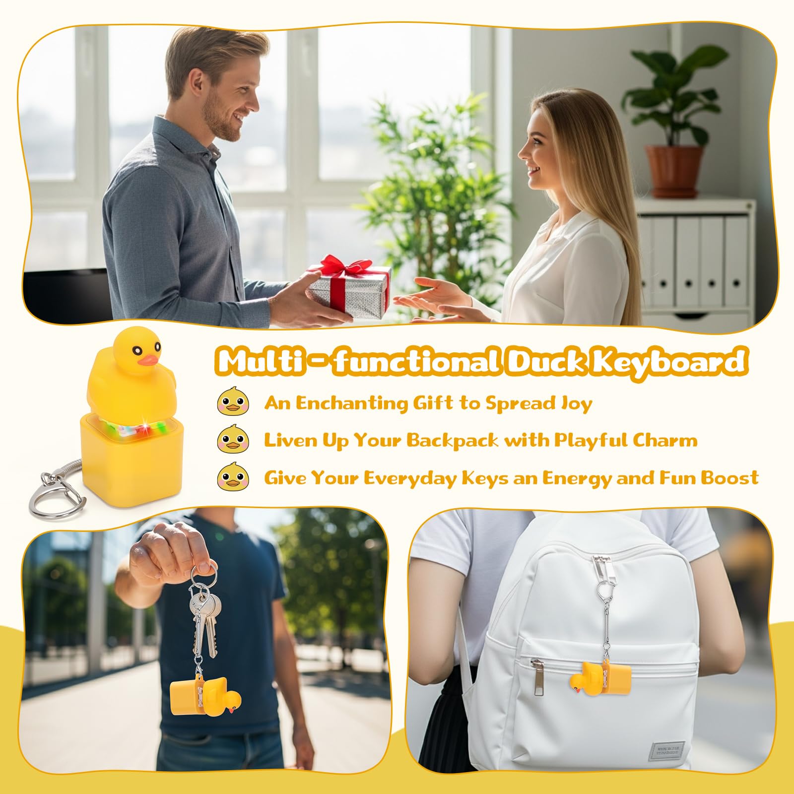 Netholid Duck Keyboard Fidget Clicker Keychain – Quacking Sound, LED Light, Rechargeable