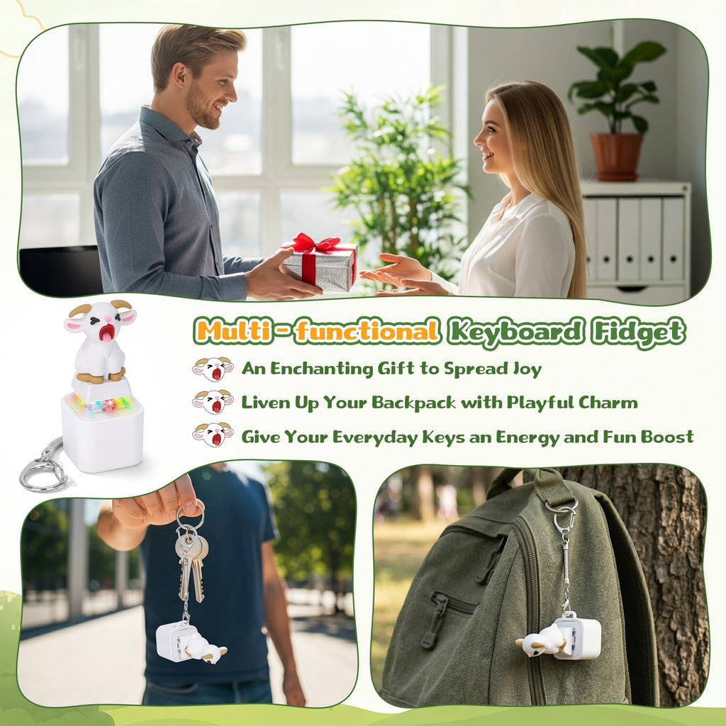 Netholid Squeaking Goat Keyboard Fidget Toy - Rechargeable Clicker Keychain with Scream Sound & LED Light for Stress Relief, White