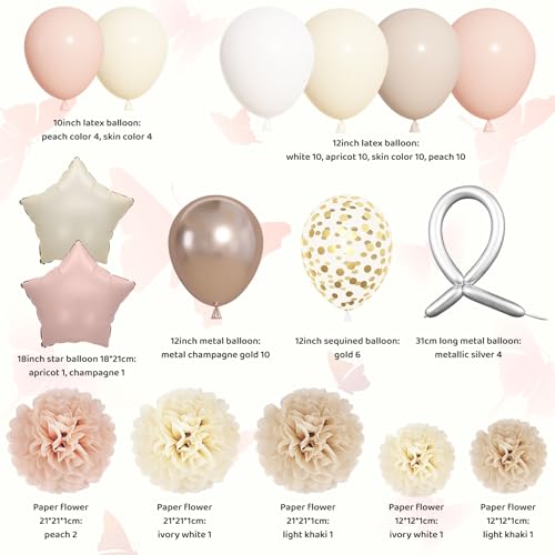 Neutral Boho Birthday Decorations Set for Women – 100 Piece Party Supplies with Balloons, Fringe Curtains & More