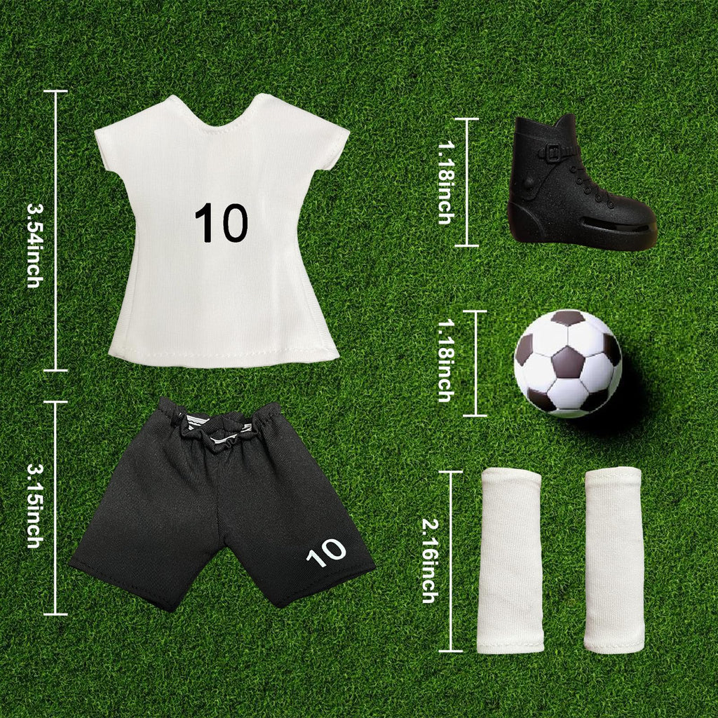 NEVGVUP Soccer Elf Outfit Set – Jersey, Shorts, Shoes, Shin Guards & Ball for Elf Dolls