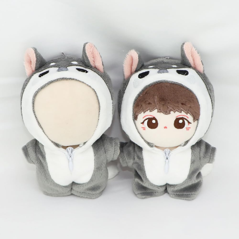 niannyyhouse 10cm Plush Doll Onesie - Dinosaur Shark Costume for Stuffed Animals (Grey)