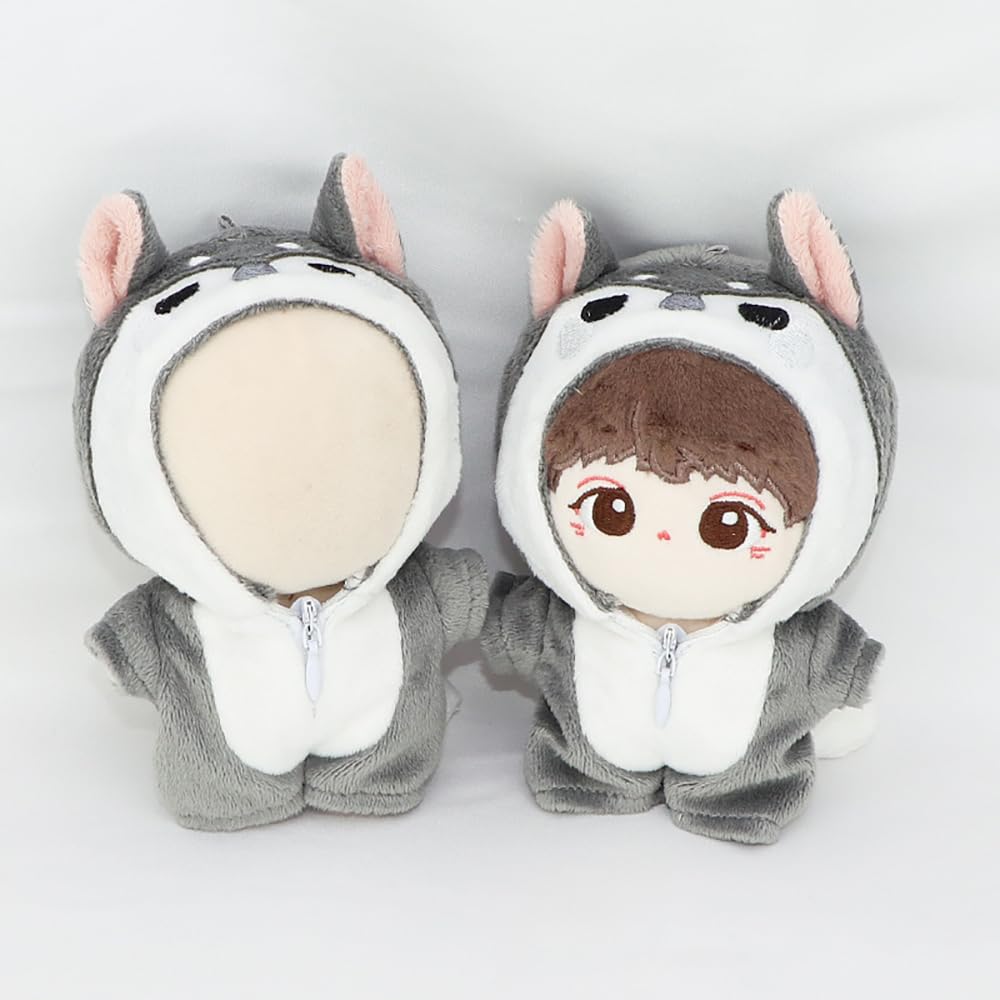 niannyyhouse 10cm Plush Doll Onesie - Dinosaur Shark Costume for Stuffed Animals (Grey)
