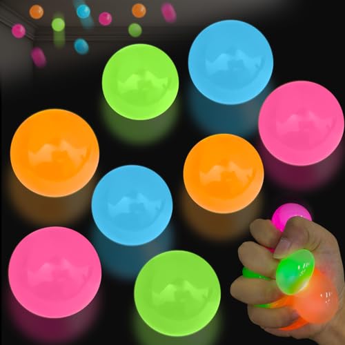 Niaosiben Glowing Sticky Balls - 4 Pack Glow in the Dark Stress Relief Toys for Ceiling and Wall