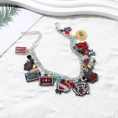 Niarezom Movie Themed Bracelet for Teens & Adults – Stranger TV Design with Staggered Pendants, Zinc Alloy, Lobster Claw Clasp