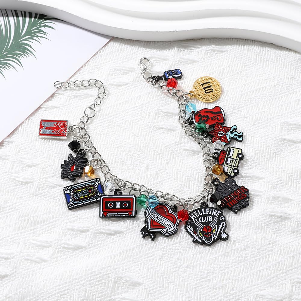 Niarezom Movie Themed Bracelet for Teens & Adults – Stranger TV Design with Staggered Pendants, Zinc Alloy, Lobster Claw Clasp