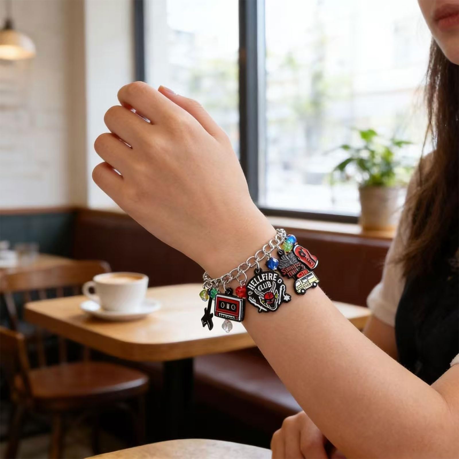 Niarezom Movie Themed Bracelet for Teens & Adults – Stranger TV Design with Staggered Pendants, Zinc Alloy, Lobster Claw Clasp