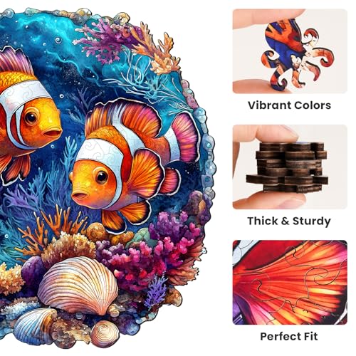 NiArt Ocean World 200-Piece Wooden Jigsaw Puzzle for Adults – Precision Laser-Cut, Hand-Drawn Artwork, 11.1x11.2 Inches
