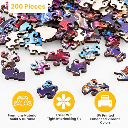 NiArt Ocean World 200-Piece Wooden Jigsaw Puzzle for Adults – Precision Laser-Cut, Hand-Drawn Artwork, 11.1x11.2 Inches