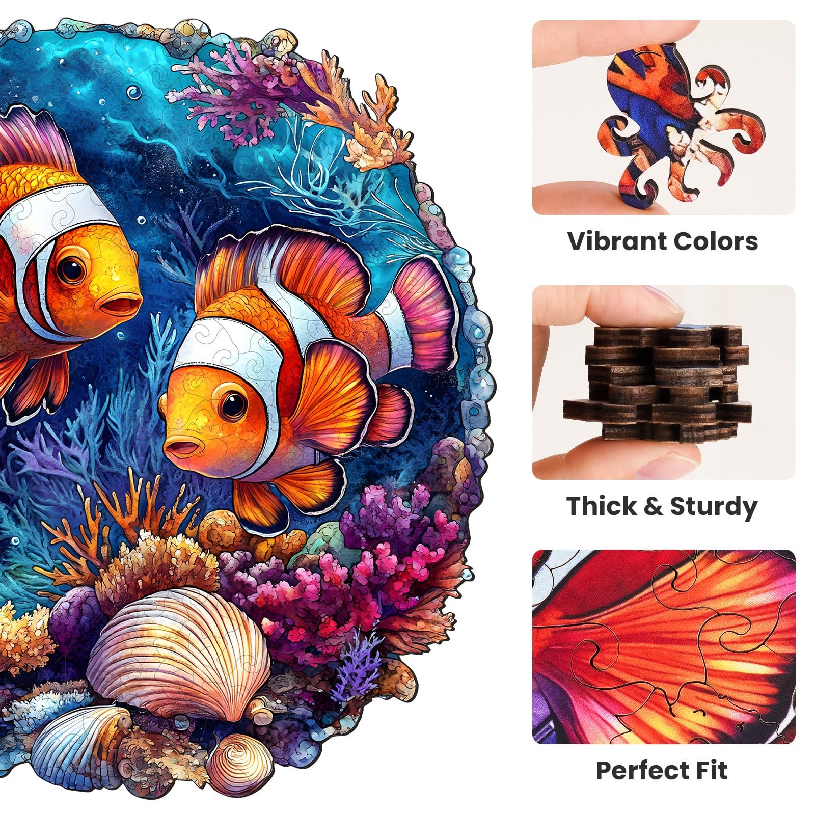 NiArt Ocean World 200-Piece Wooden Jigsaw Puzzle for Adults – Precision Laser-Cut, Hand-Drawn Artwork, 11.1x11.2 Inches