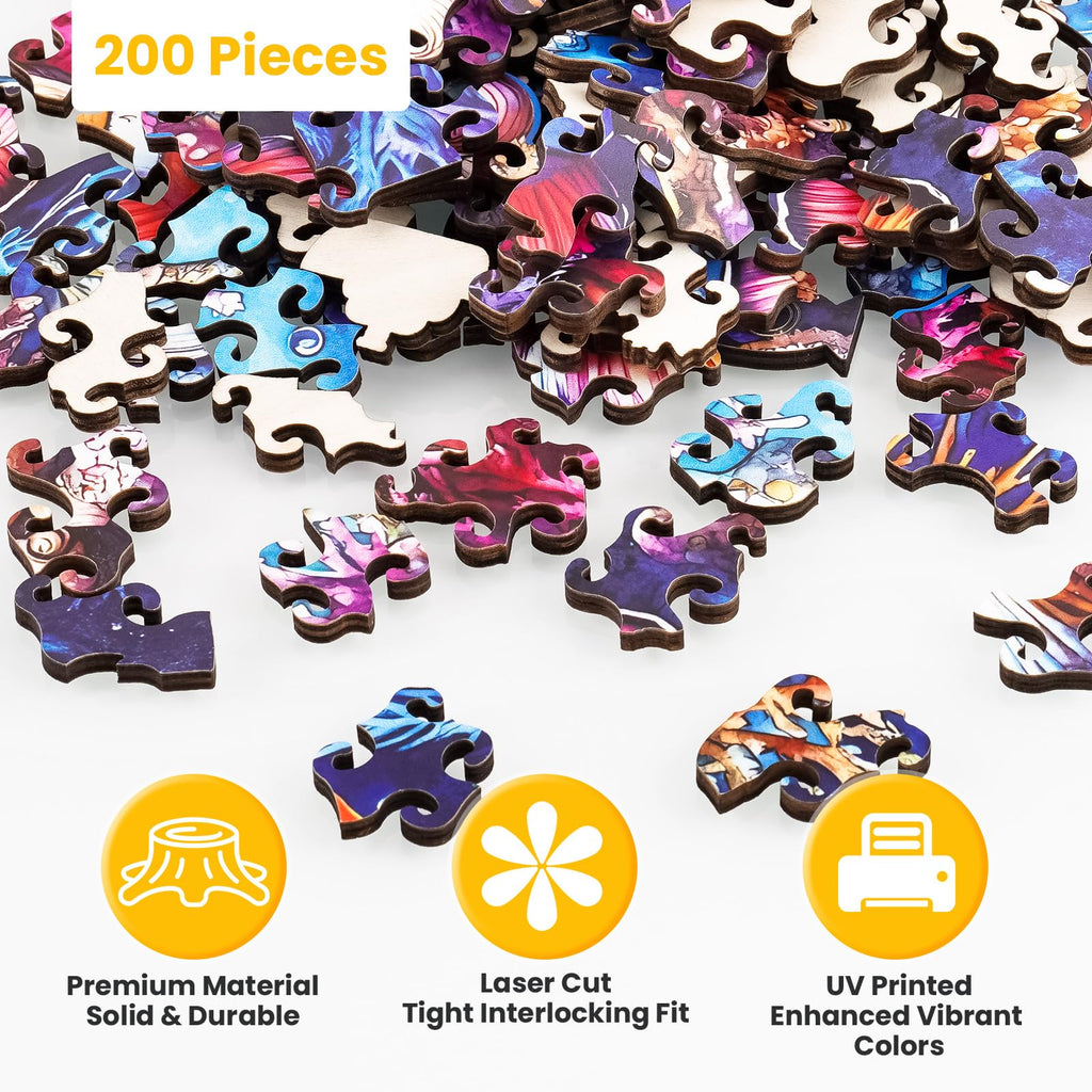 NiArt Ocean World 200-Piece Wooden Jigsaw Puzzle for Adults – Precision Laser-Cut, Hand-Drawn Artwork, 11.1x11.2 Inches