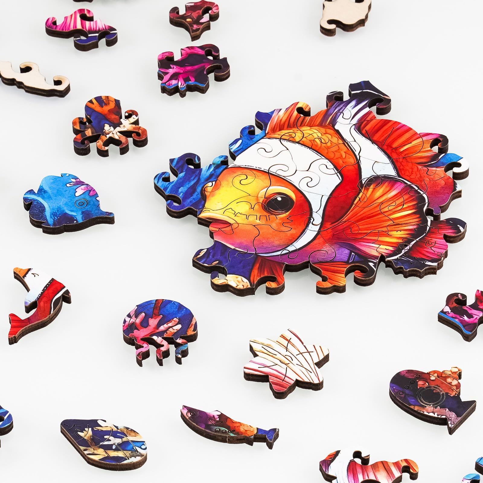 NiArt Ocean World 200-Piece Wooden Jigsaw Puzzle for Adults – Precision Laser-Cut, Hand-Drawn Artwork, 11.1x11.2 Inches