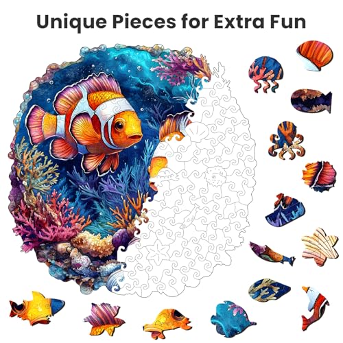 NiArt Ocean World 200-Piece Wooden Jigsaw Puzzle for Adults – Precision Laser-Cut, Hand-Drawn Artwork, 11.1x11.2 Inches