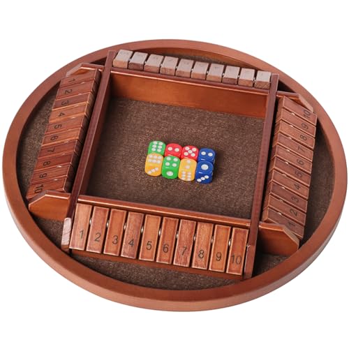 Nicecho Shut the Box Dice Game - 2-4 Player Family Wooden Board Game with 8 Dice, Brown