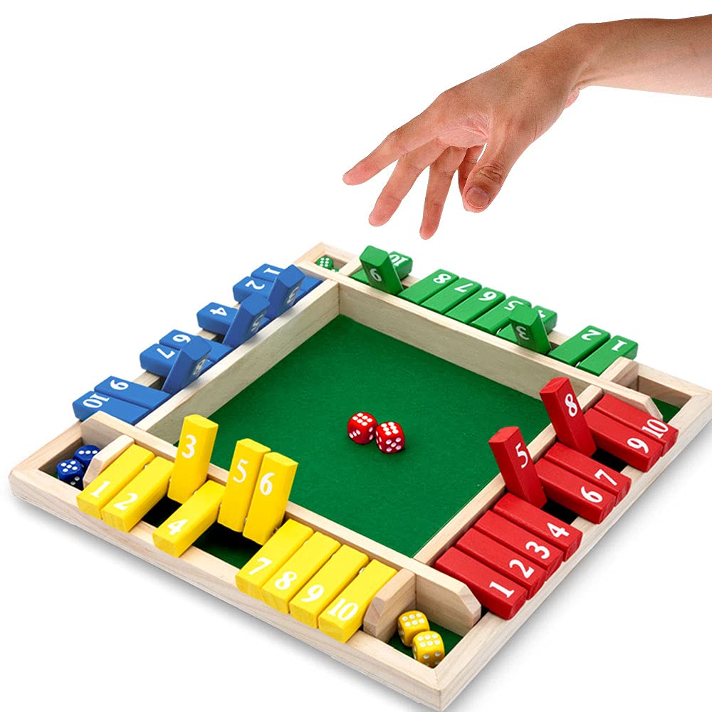 Nicecho Shut the Box Dice Game – Solid Pinewood Board with Felt Surface, 8 Dice, 2-4 Players, Math Learning Game for Family and Classroom