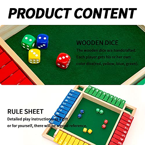 Nicecho Shut the Box Dice Game – Solid Pinewood Board with Felt Surface, 8 Dice, 2-4 Players, Math Learning Game for Family and Classroom