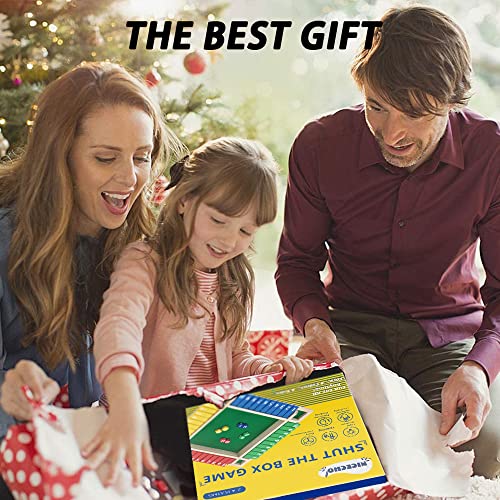 Nicecho Shut the Box Dice Game – Solid Pinewood Board with Felt Surface, 8 Dice, 2-4 Players, Math Learning Game for Family and Classroom