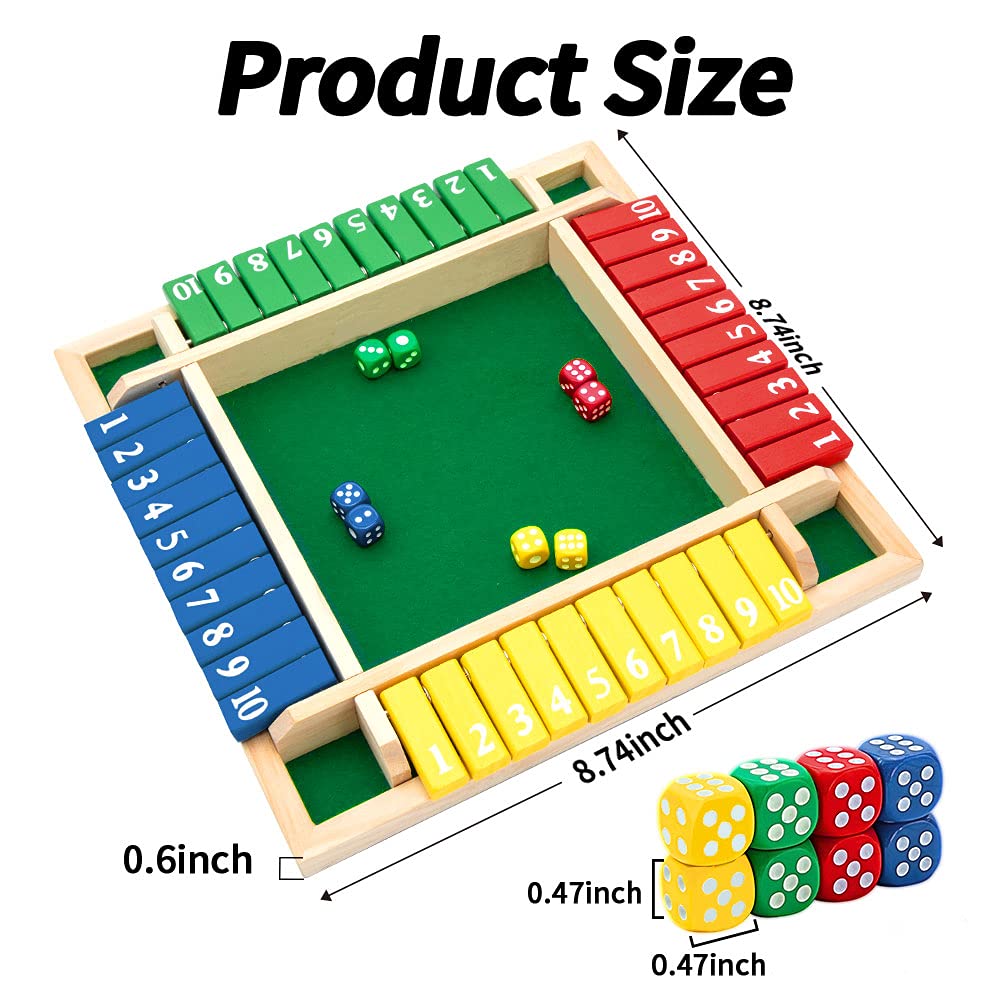 Nicecho Shut the Box Dice Game – Solid Pinewood Board with Felt Surface, 8 Dice, 2-4 Players, Math Learning Game for Family and Classroom