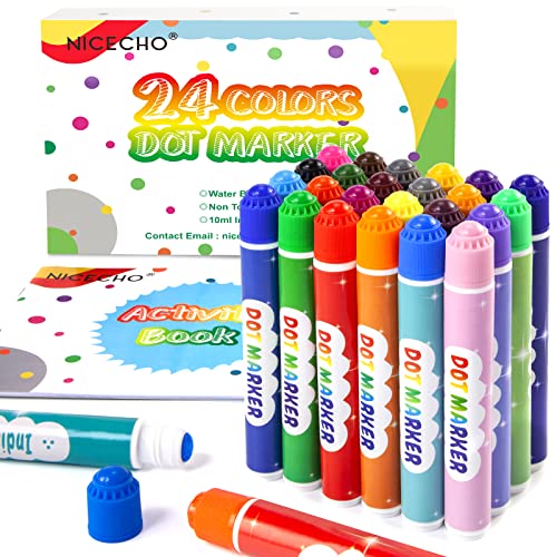 Nicecho Washable Dot Markers - 24 Color Bingo Paint Daubers Kit with Free Activity Book
