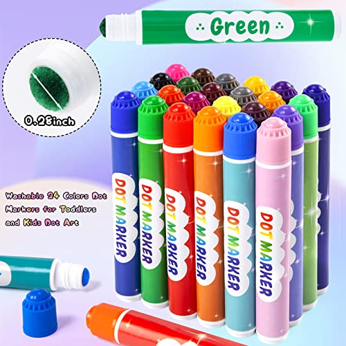 Nicecho Washable Dot Markers - 24 Color Bingo Paint Daubers Kit with Free Activity Book