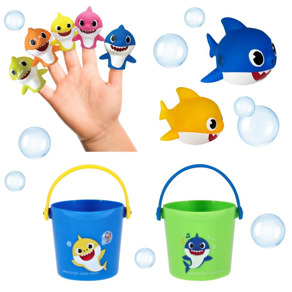 Nickelodeon Pink Fong Baby Shark Bath Toys Set - 10 Pieces with Finger Puppets, Cups & Squirters