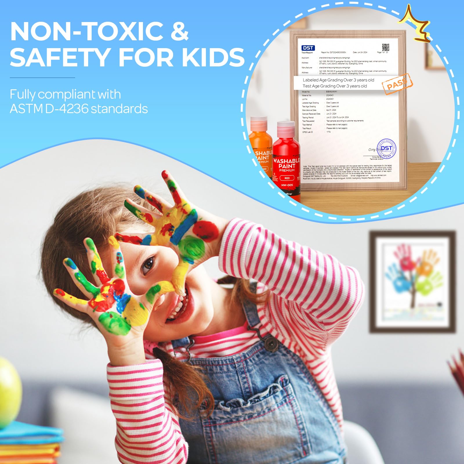 Nicpro 12-Color Washable Finger Paint for Toddlers – Non-Toxic, Easy Clean, 2 oz Bottles