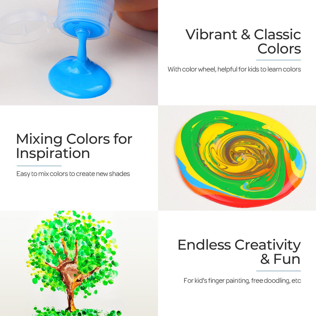 Nicpro 12-Color Washable Finger Paint for Toddlers – Non-Toxic, Easy Clean, 2 oz Bottles