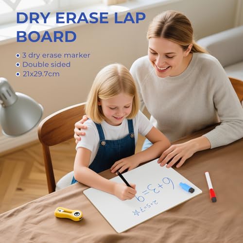 Nicpro 12x16 Inch Small Dry Erase Lap Board – Double-Sided Mini Whiteboard with 3 Water-Based Pens for Kids and Classroom