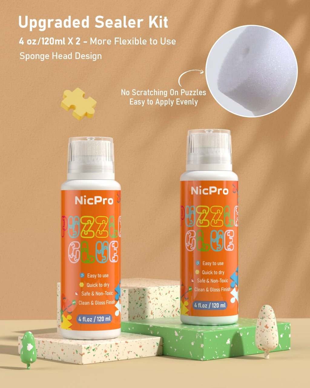 Nicpro 2-Pack Puzzle Glue – 8 oz (240ml) Each, Clear Water-Soluble PVA Glue for Preserving 1000-5000 Piece Puzzles