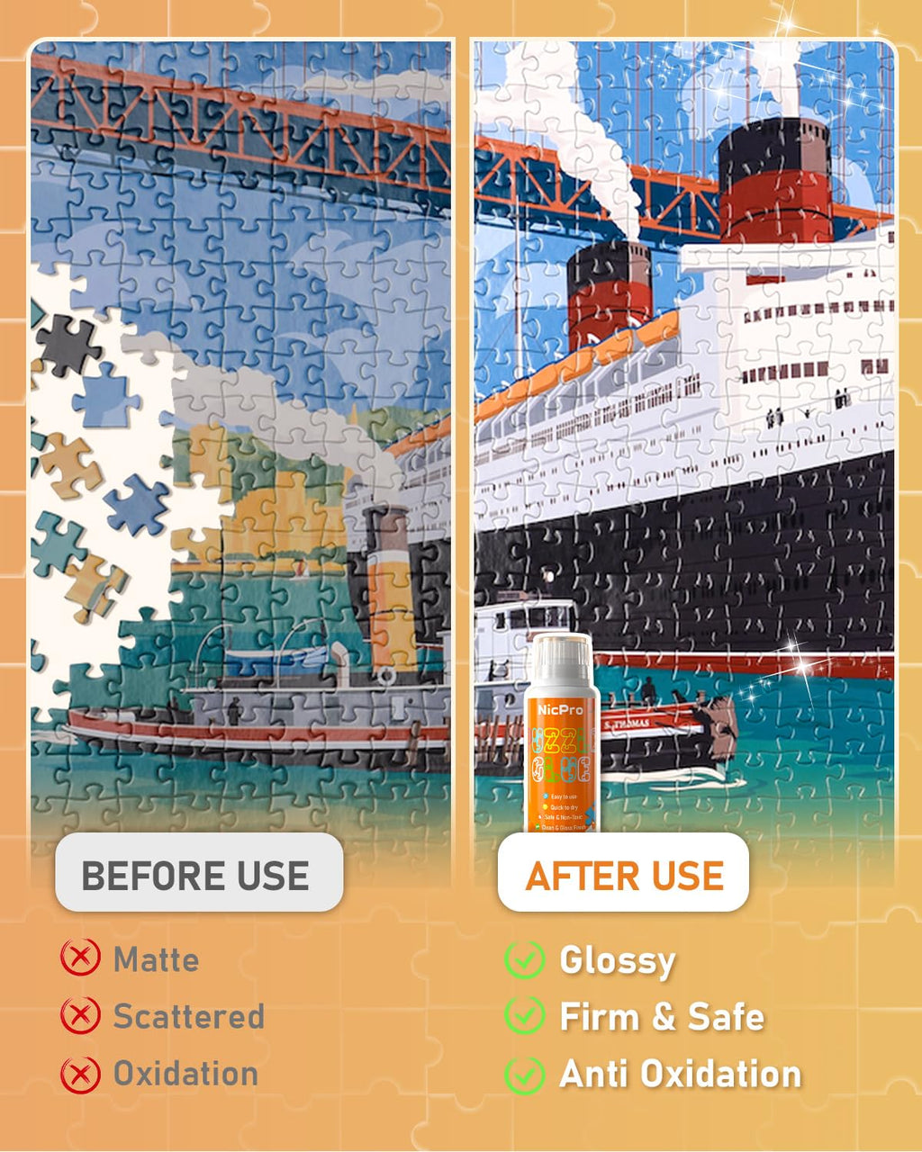 Nicpro 2-Pack Puzzle Glue – 8 oz (240ml) Each, Clear Water-Soluble PVA Glue for Preserving 1000-5000 Piece Puzzles