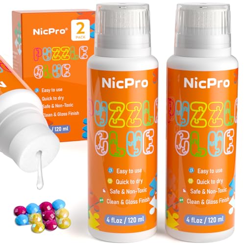 Nicpro 2-Pack Puzzle Glue – 8 oz (240ml) Each, Clear Water-Soluble PVA Glue for Preserving 1000-5000 Piece Puzzles