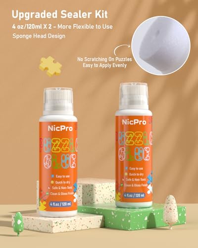 Nicpro 2-Pack Puzzle Glue – 8 oz (240ml) Each, Clear Water-Soluble PVA Glue for Preserving 1000-5000 Piece Puzzles