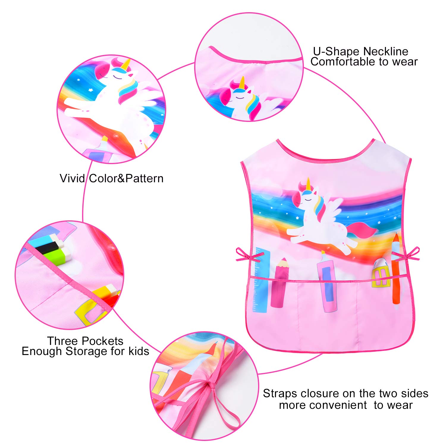Nidoul Kids Art Smock Sleeveless Painting Apron with Pockets for Children 2-7 Years