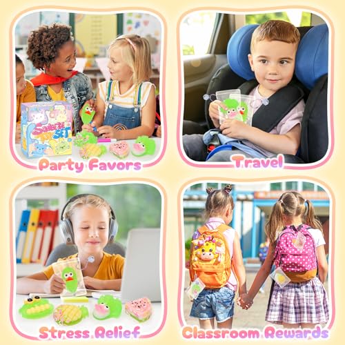 NINAOR 12-Pack Squishy Fruit & Veggie Fidget Toys - Stress Relief Sensory Toy for Kids, Party Favors, Easter Egg Fillers, Classroom Prizes