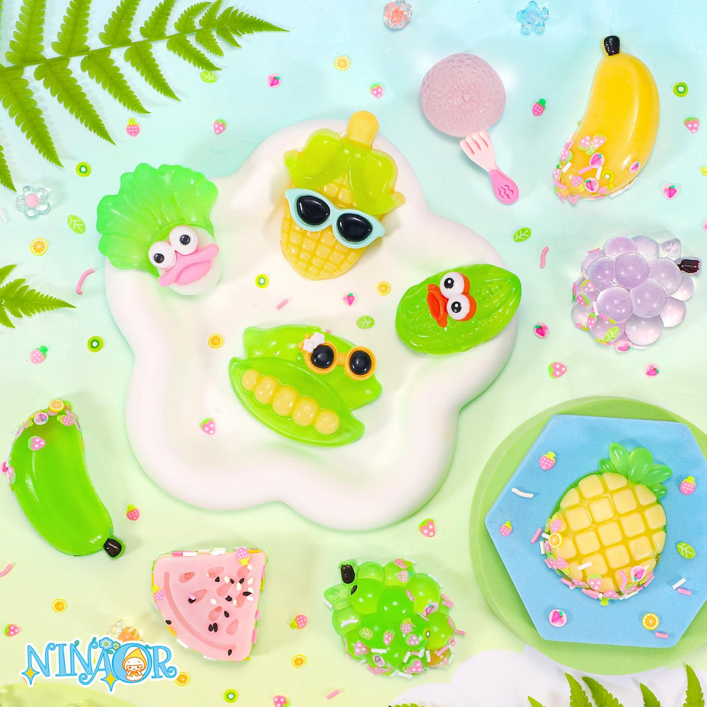 NINAOR 12-Pack Squishy Fruit & Veggie Fidget Toys - Stress Relief Sensory Toy for Kids, Party Favors, Easter Egg Fillers, Classroom Prizes