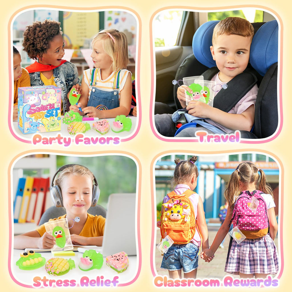 NINAOR 12-Pack Squishy Fruit & Veggie Fidget Toys - Stress Relief Sensory Toy for Kids, Party Favors, Easter Egg Fillers, Classroom Prizes