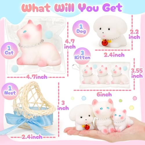NINAOR Squishy Fidget Toys Set - 5 Soft Cat & Dog Stress Relief Toys for Kids and Adults